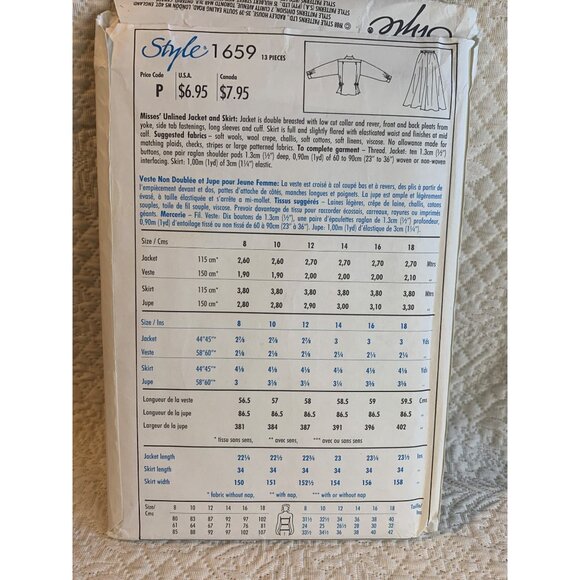 Style Misses Jacket Skirt Sewing Pattern sz 8-12 1659 - uncut - Picture 5 of 10